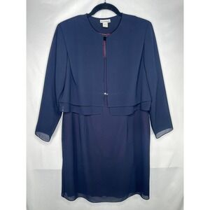 After Dark Vintage Navy Blue Dress‎ Set Rhinestone Trim Shoulder Pad Jacket 18W